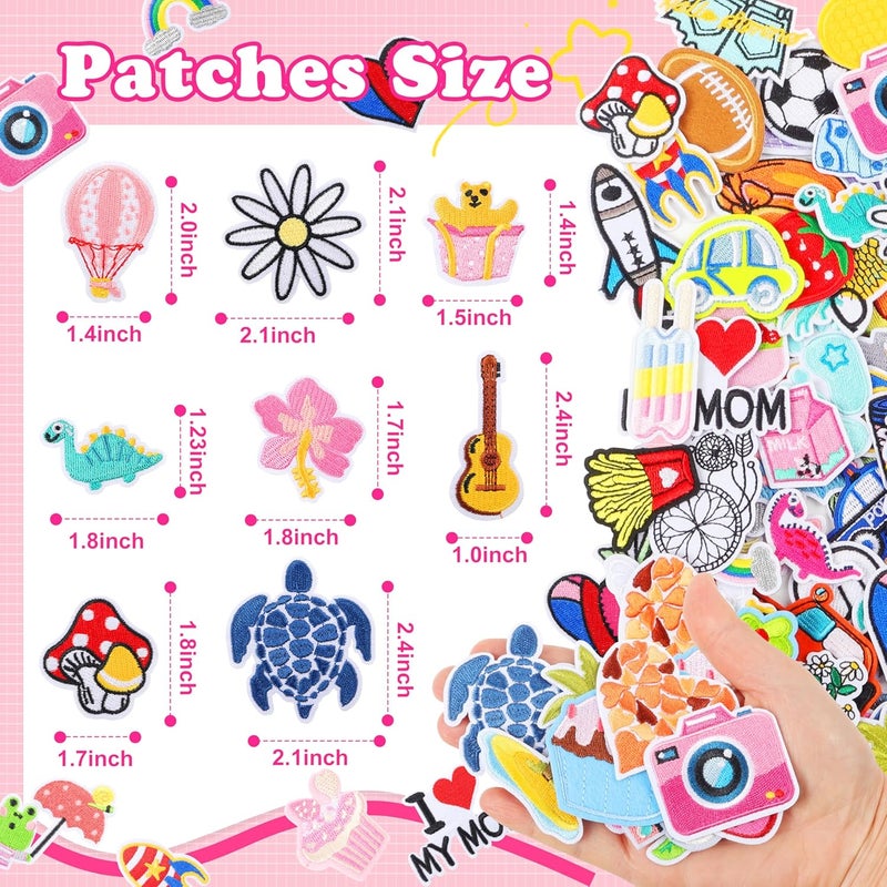 NICEVINYL Embroidered Iron on Patches for Clothing: 80PCS Random Patch Appliques for Clothes Jeans Jackets Bags Hats Fabric Repair - Assorted Funny Style Sew on Patches for DIY Accessories - Image 2